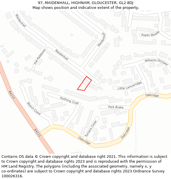 97, MAIDENHALL, HIGHNAM, GLOUCESTER, GL2 8DJ: Location map and indicative extent of plot