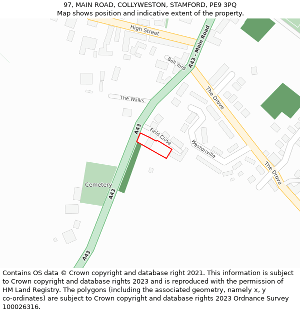 97, MAIN ROAD, COLLYWESTON, STAMFORD, PE9 3PQ: Location map and indicative extent of plot