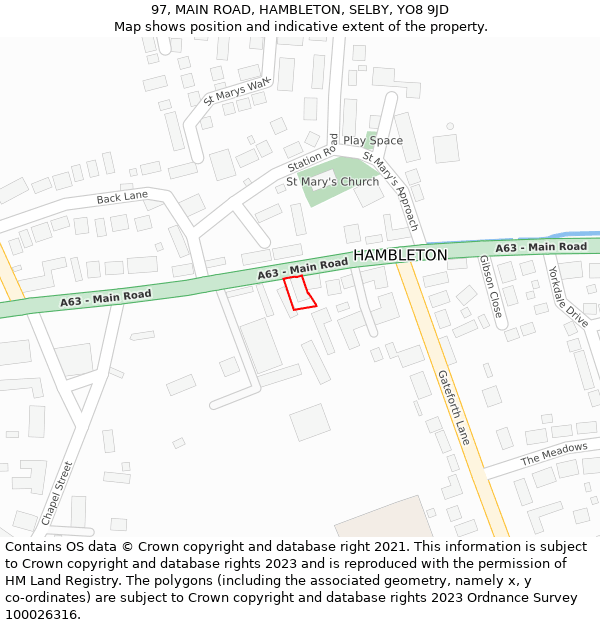 97, MAIN ROAD, HAMBLETON, SELBY, YO8 9JD: Location map and indicative extent of plot