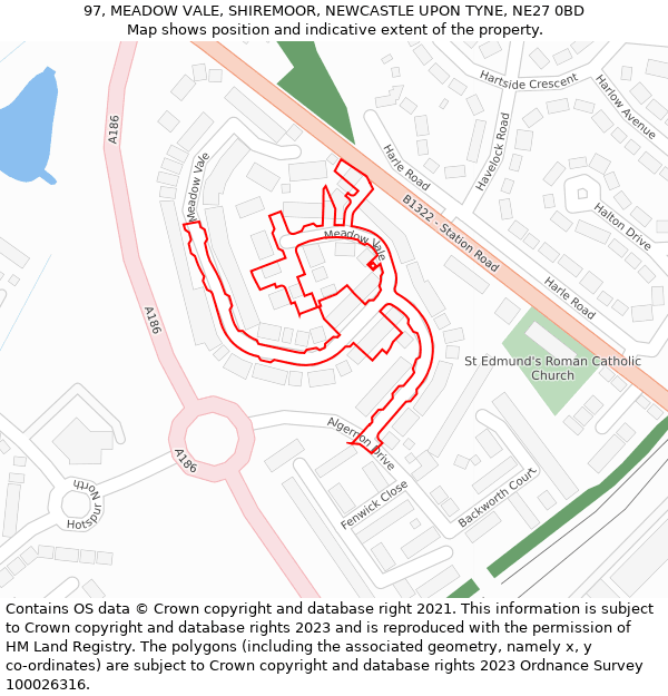 97, MEADOW VALE, SHIREMOOR, NEWCASTLE UPON TYNE, NE27 0BD: Location map and indicative extent of plot