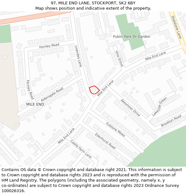 97, MILE END LANE, STOCKPORT, SK2 6BY: Location map and indicative extent of plot