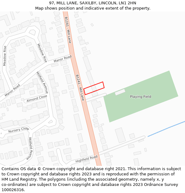 97, MILL LANE, SAXILBY, LINCOLN, LN1 2HN: Location map and indicative extent of plot