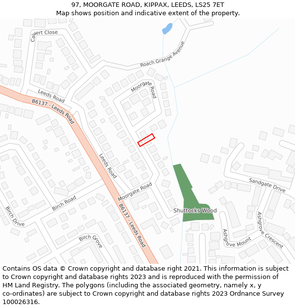 97, MOORGATE ROAD, KIPPAX, LEEDS, LS25 7ET: Location map and indicative extent of plot