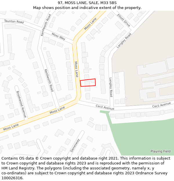 97, MOSS LANE, SALE, M33 5BS: Location map and indicative extent of plot