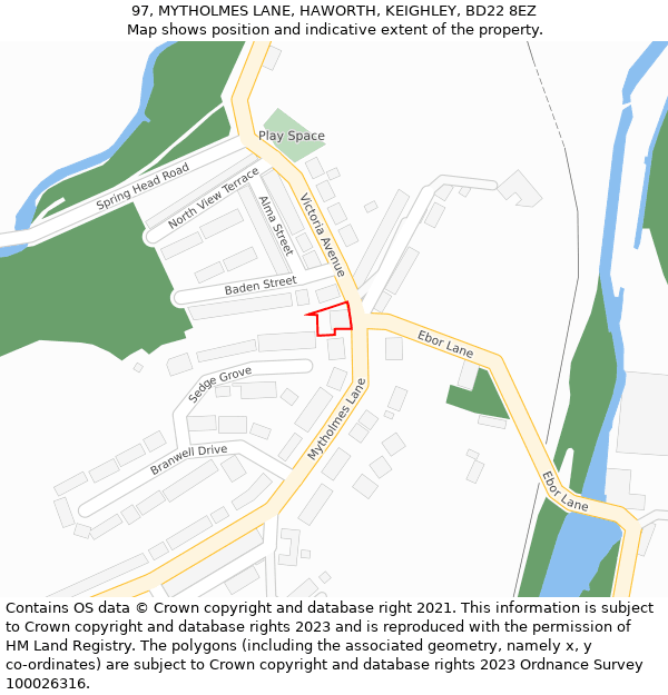 97, MYTHOLMES LANE, HAWORTH, KEIGHLEY, BD22 8EZ: Location map and indicative extent of plot