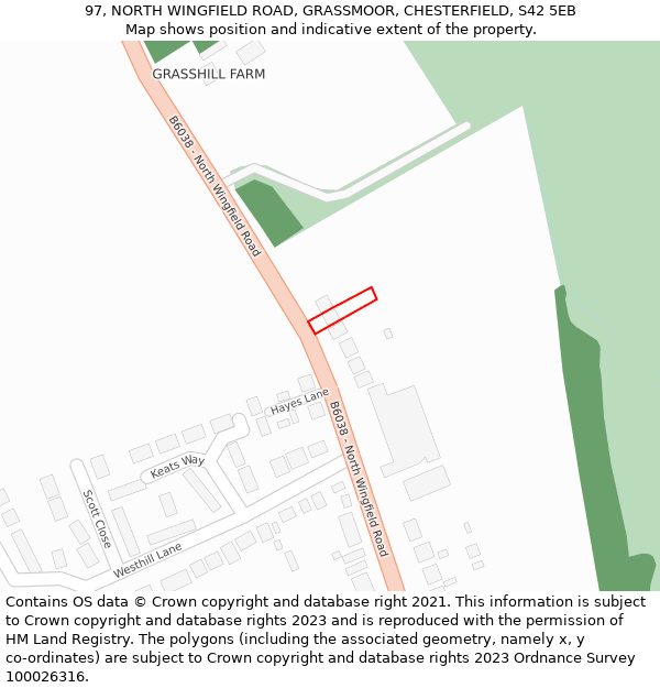 97, NORTH WINGFIELD ROAD, GRASSMOOR, CHESTERFIELD, S42 5EB: Location map and indicative extent of plot