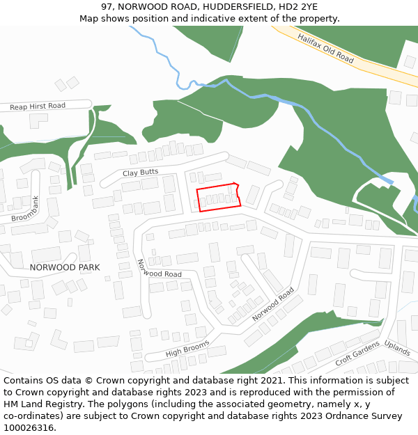 97, NORWOOD ROAD, HUDDERSFIELD, HD2 2YE: Location map and indicative extent of plot