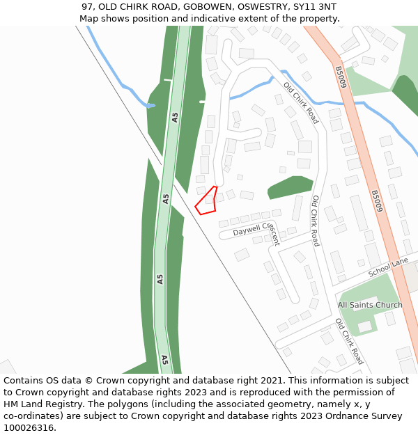 97, OLD CHIRK ROAD, GOBOWEN, OSWESTRY, SY11 3NT: Location map and indicative extent of plot