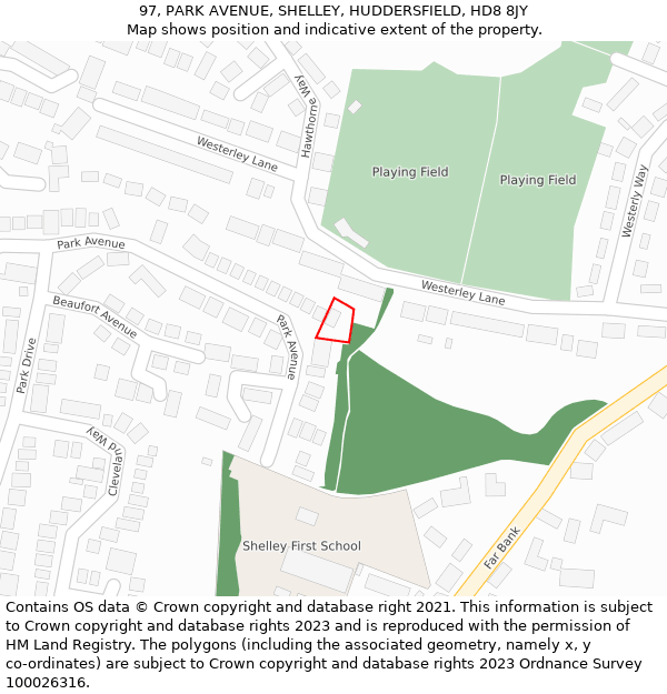 97, PARK AVENUE, SHELLEY, HUDDERSFIELD, HD8 8JY: Location map and indicative extent of plot