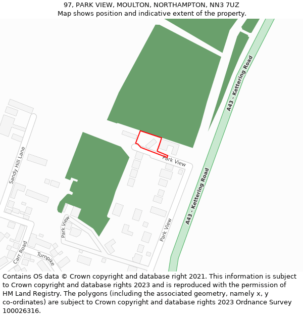 97, PARK VIEW, MOULTON, NORTHAMPTON, NN3 7UZ: Location map and indicative extent of plot