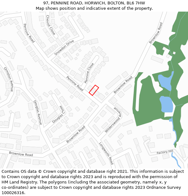 97, PENNINE ROAD, HORWICH, BOLTON, BL6 7HW: Location map and indicative extent of plot