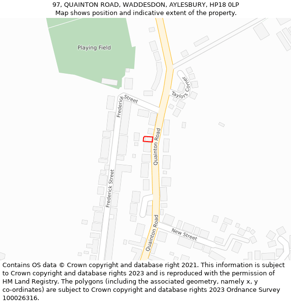 97, QUAINTON ROAD, WADDESDON, AYLESBURY, HP18 0LP: Location map and indicative extent of plot