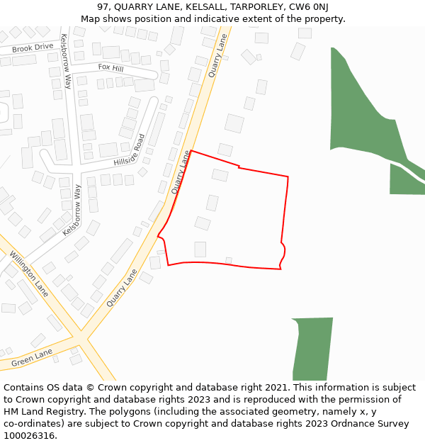 97, QUARRY LANE, KELSALL, TARPORLEY, CW6 0NJ: Location map and indicative extent of plot