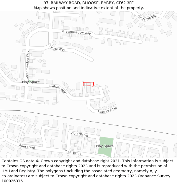 97, RAILWAY ROAD, RHOOSE, BARRY, CF62 3FE: Location map and indicative extent of plot