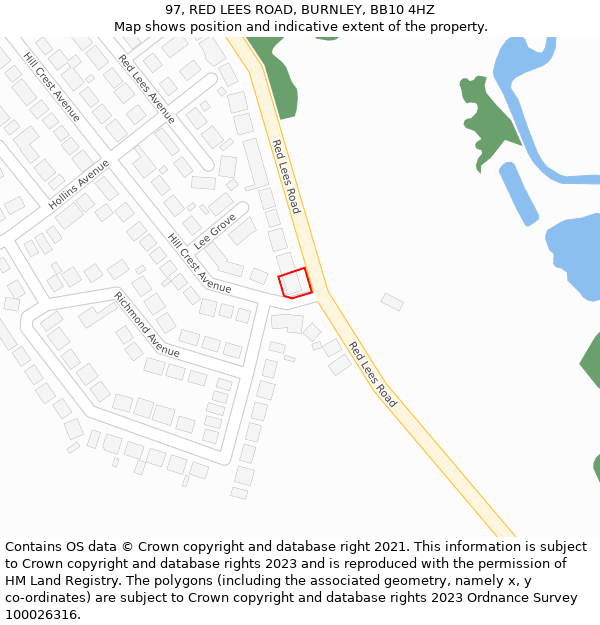 97, RED LEES ROAD, BURNLEY, BB10 4HZ: Location map and indicative extent of plot