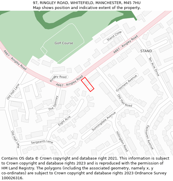 97, RINGLEY ROAD, WHITEFIELD, MANCHESTER, M45 7HU: Location map and indicative extent of plot