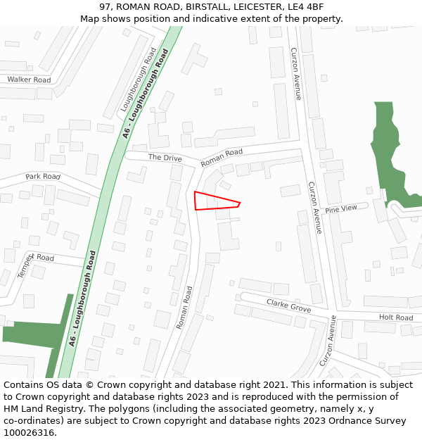 97, ROMAN ROAD, BIRSTALL, LEICESTER, LE4 4BF: Location map and indicative extent of plot