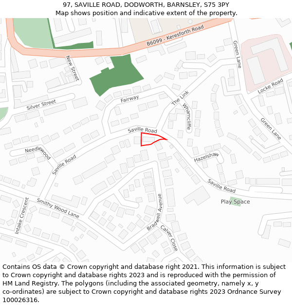 97, SAVILLE ROAD, DODWORTH, BARNSLEY, S75 3PY: Location map and indicative extent of plot