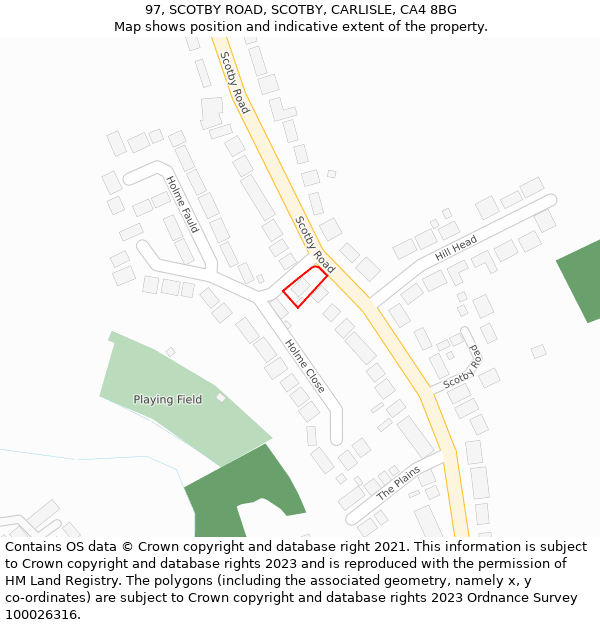 97, SCOTBY ROAD, SCOTBY, CARLISLE, CA4 8BG: Location map and indicative extent of plot