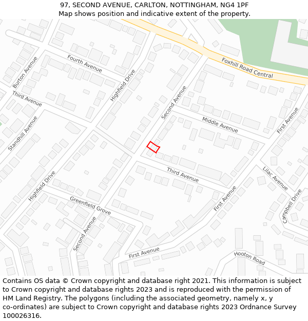 97, SECOND AVENUE, CARLTON, NOTTINGHAM, NG4 1PF: Location map and indicative extent of plot