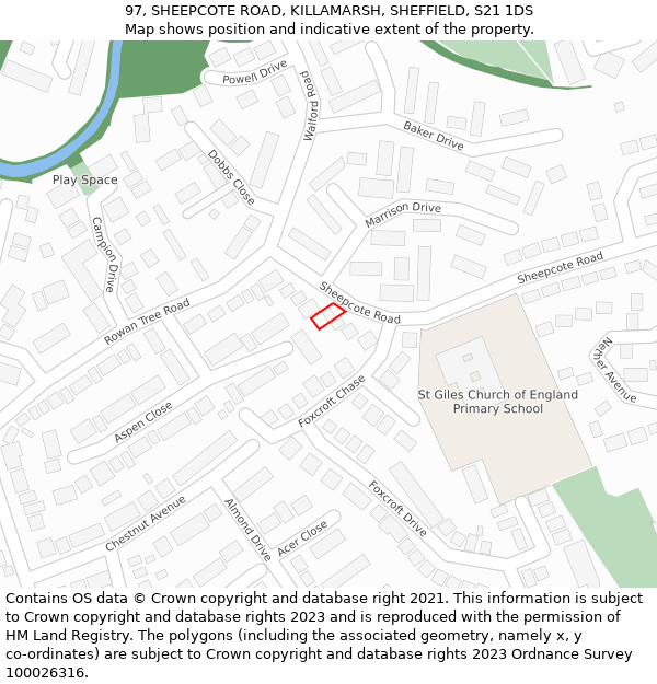 97, SHEEPCOTE ROAD, KILLAMARSH, SHEFFIELD, S21 1DS: Location map and indicative extent of plot