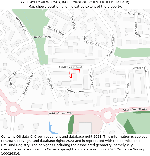 97, SLAYLEY VIEW ROAD, BARLBOROUGH, CHESTERFIELD, S43 4UQ: Location map and indicative extent of plot