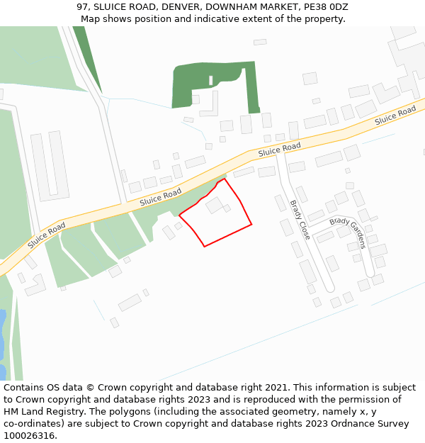 97, SLUICE ROAD, DENVER, DOWNHAM MARKET, PE38 0DZ: Location map and indicative extent of plot