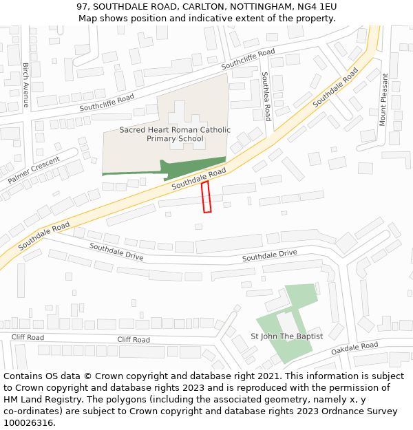 97, SOUTHDALE ROAD, CARLTON, NOTTINGHAM, NG4 1EU: Location map and indicative extent of plot