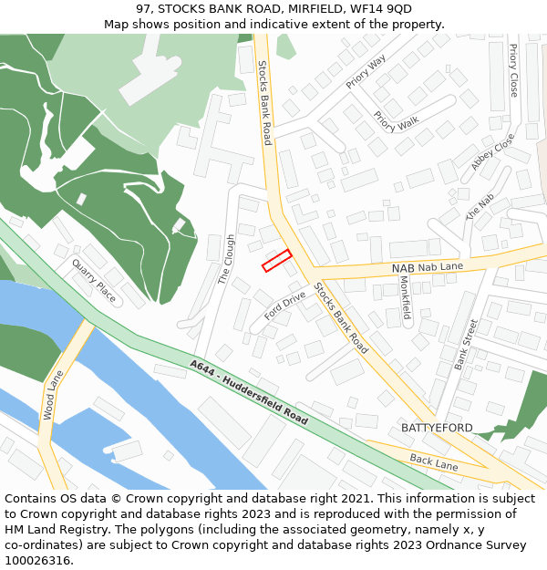 97, STOCKS BANK ROAD, MIRFIELD, WF14 9QD: Location map and indicative extent of plot