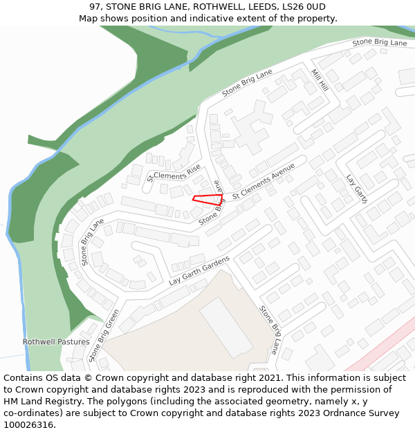 97, STONE BRIG LANE, ROTHWELL, LEEDS, LS26 0UD: Location map and indicative extent of plot