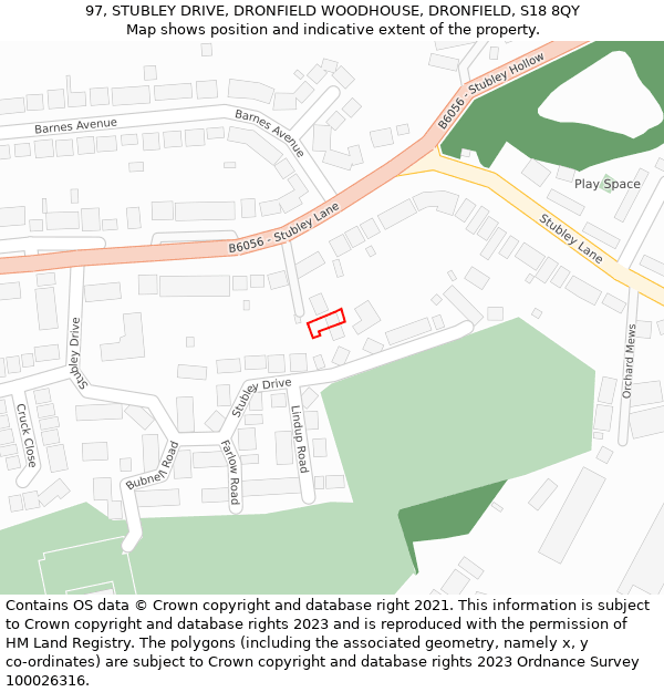 97, STUBLEY DRIVE, DRONFIELD WOODHOUSE, DRONFIELD, S18 8QY: Location map and indicative extent of plot