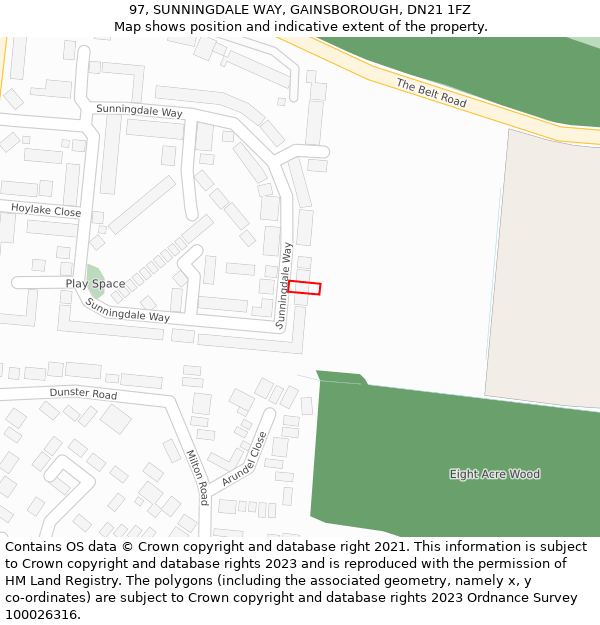 97, SUNNINGDALE WAY, GAINSBOROUGH, DN21 1FZ: Location map and indicative extent of plot