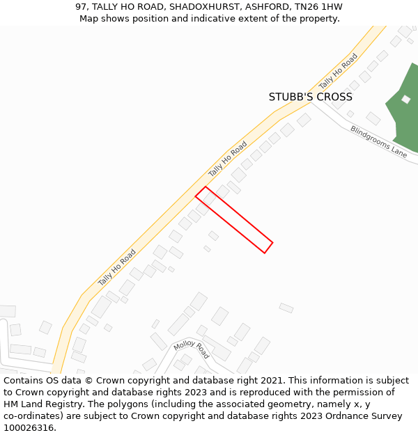 97, TALLY HO ROAD, SHADOXHURST, ASHFORD, TN26 1HW: Location map and indicative extent of plot