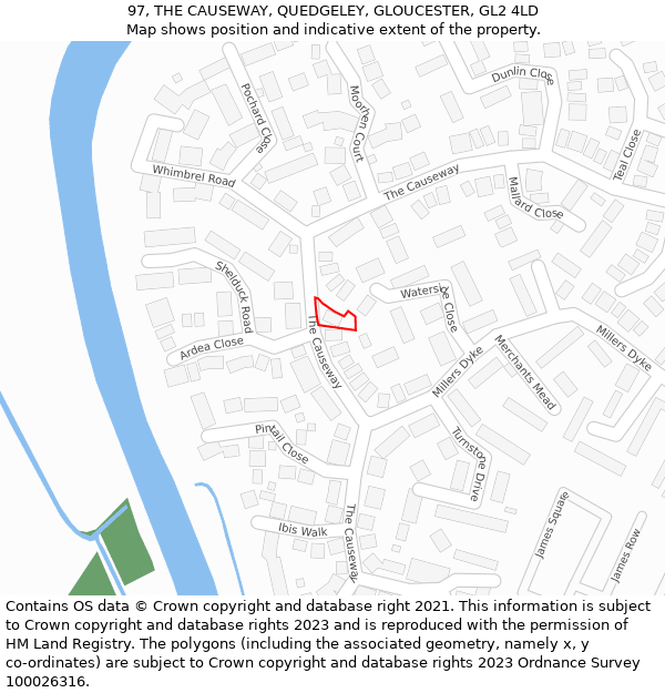 97, THE CAUSEWAY, QUEDGELEY, GLOUCESTER, GL2 4LD: Location map and indicative extent of plot