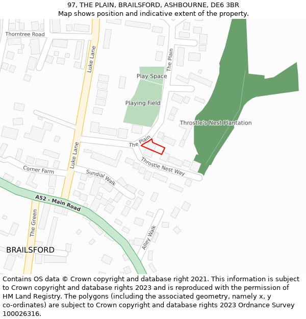 97, THE PLAIN, BRAILSFORD, ASHBOURNE, DE6 3BR: Location map and indicative extent of plot