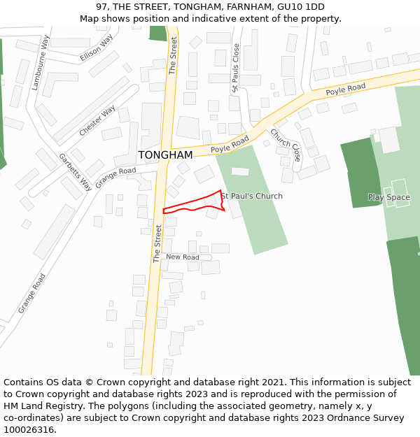 97, THE STREET, TONGHAM, FARNHAM, GU10 1DD: Location map and indicative extent of plot