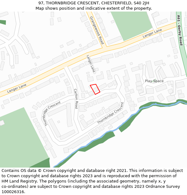 97, THORNBRIDGE CRESCENT, CHESTERFIELD, S40 2JH: Location map and indicative extent of plot