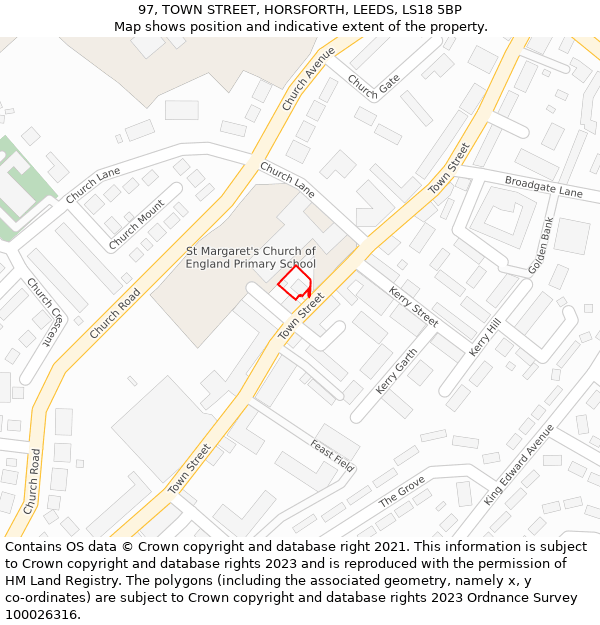 97, TOWN STREET, HORSFORTH, LEEDS, LS18 5BP: Location map and indicative extent of plot