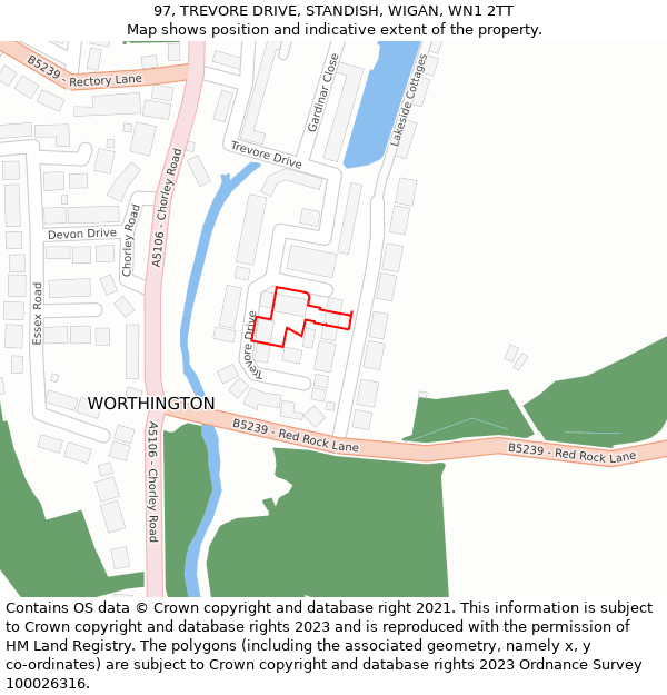 97, TREVORE DRIVE, STANDISH, WIGAN, WN1 2TT: Location map and indicative extent of plot