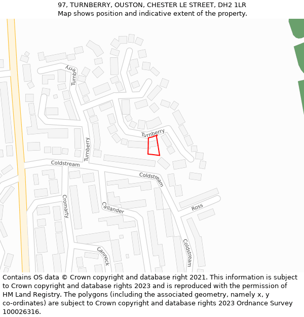 97, TURNBERRY, OUSTON, CHESTER LE STREET, DH2 1LR: Location map and indicative extent of plot