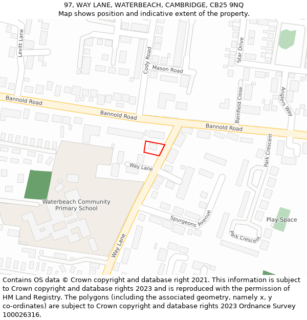 97, WAY LANE, WATERBEACH, CAMBRIDGE, CB25 9NQ: Location map and indicative extent of plot