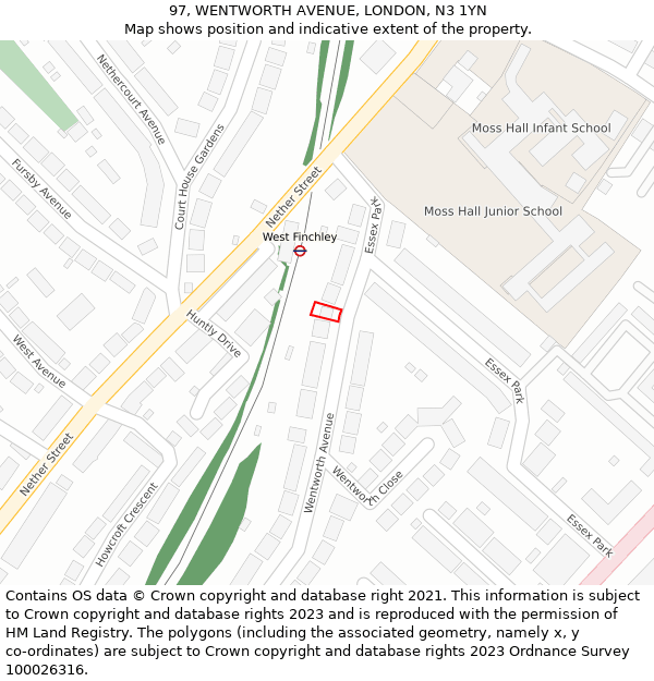 97, WENTWORTH AVENUE, LONDON, N3 1YN: Location map and indicative extent of plot