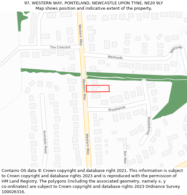 97, WESTERN WAY, PONTELAND, NEWCASTLE UPON TYNE, NE20 9LY: Location map and indicative extent of plot