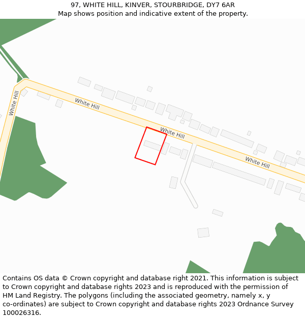 97, WHITE HILL, KINVER, STOURBRIDGE, DY7 6AR: Location map and indicative extent of plot