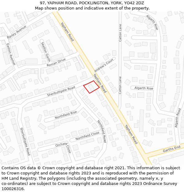 97, YAPHAM ROAD, POCKLINGTON, YORK, YO42 2DZ: Location map and indicative extent of plot