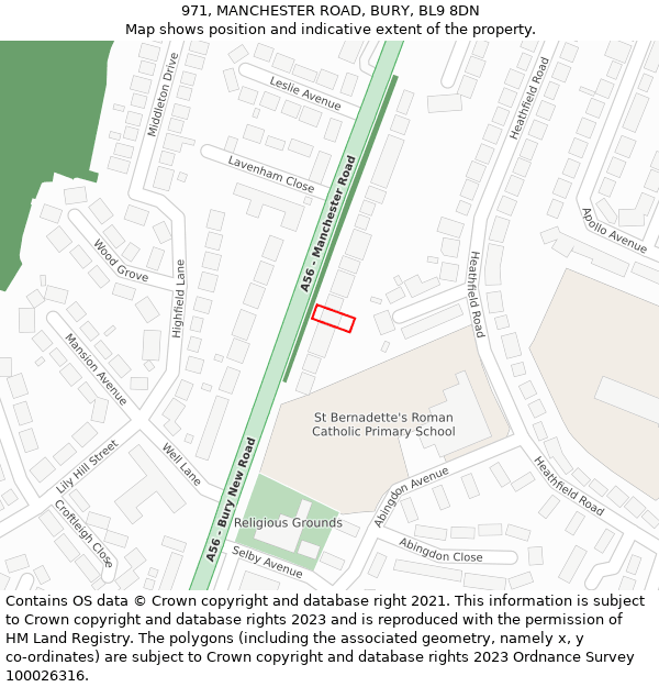971, MANCHESTER ROAD, BURY, BL9 8DN: Location map and indicative extent of plot