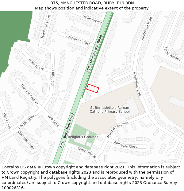 975, MANCHESTER ROAD, BURY, BL9 8DN: Location map and indicative extent of plot