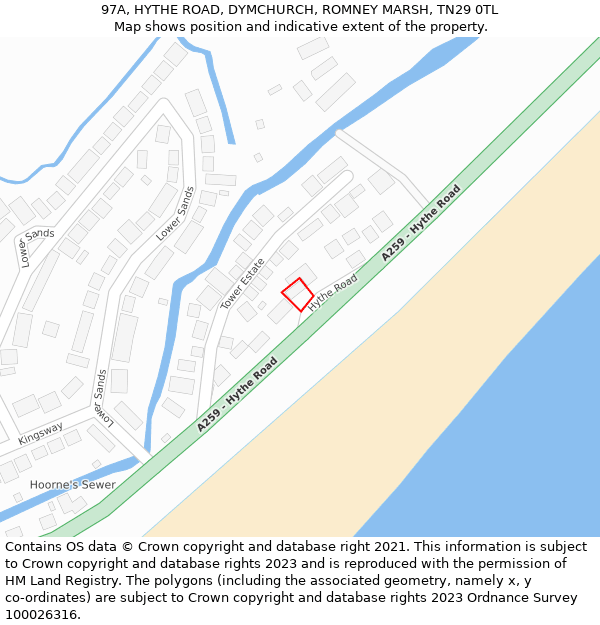 97A, HYTHE ROAD, DYMCHURCH, ROMNEY MARSH, TN29 0TL: Location map and indicative extent of plot