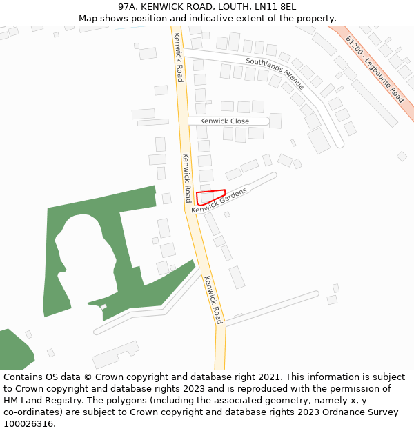 97A, KENWICK ROAD, LOUTH, LN11 8EL: Location map and indicative extent of plot