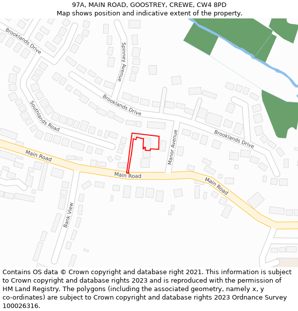 97A, MAIN ROAD, GOOSTREY, CREWE, CW4 8PD: Location map and indicative extent of plot